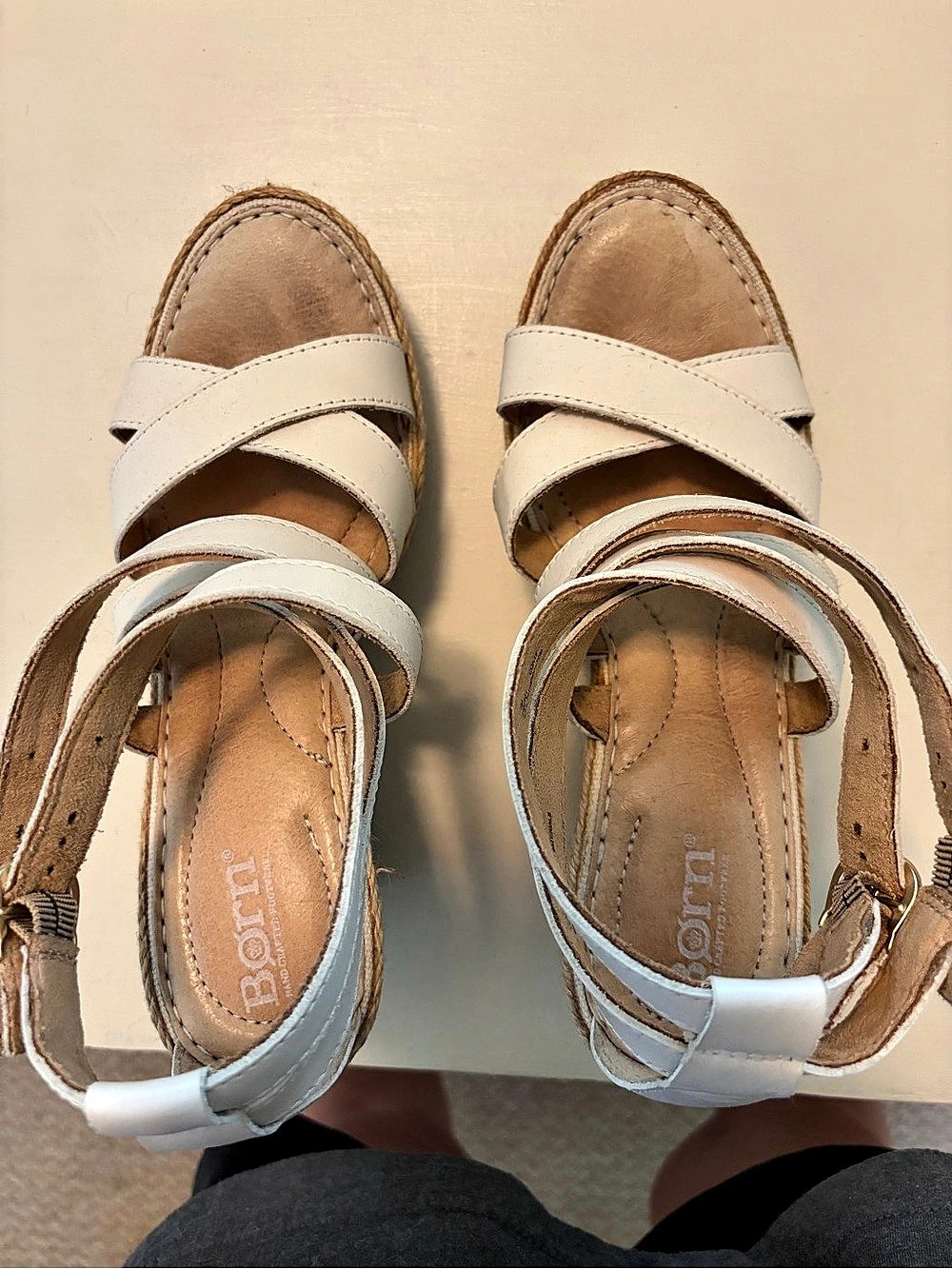 Born Leather Wedge Sandals in off white